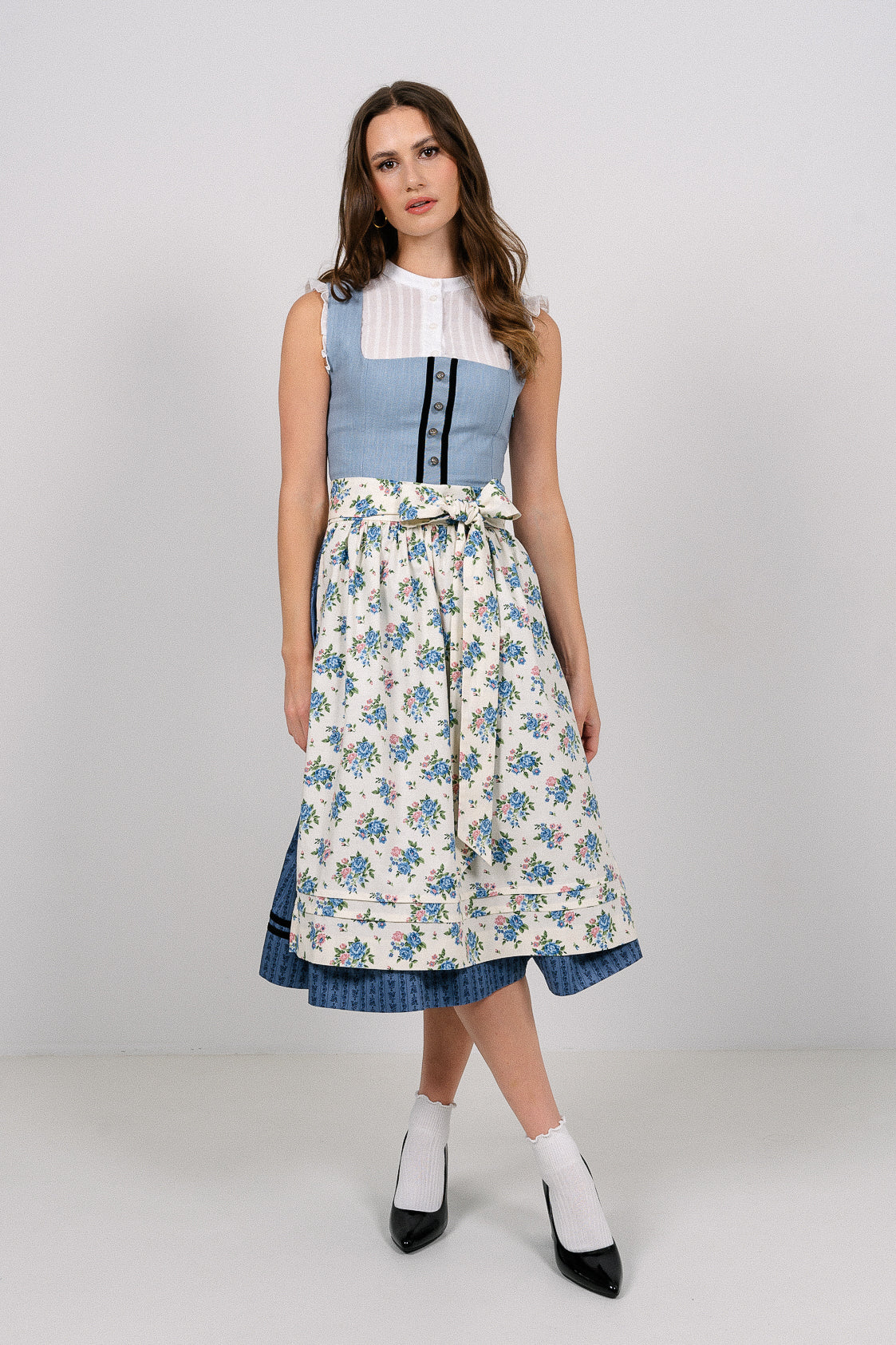 LEINEN WASCHDIRNDL VINTAGE FLORALS HELLBLAU