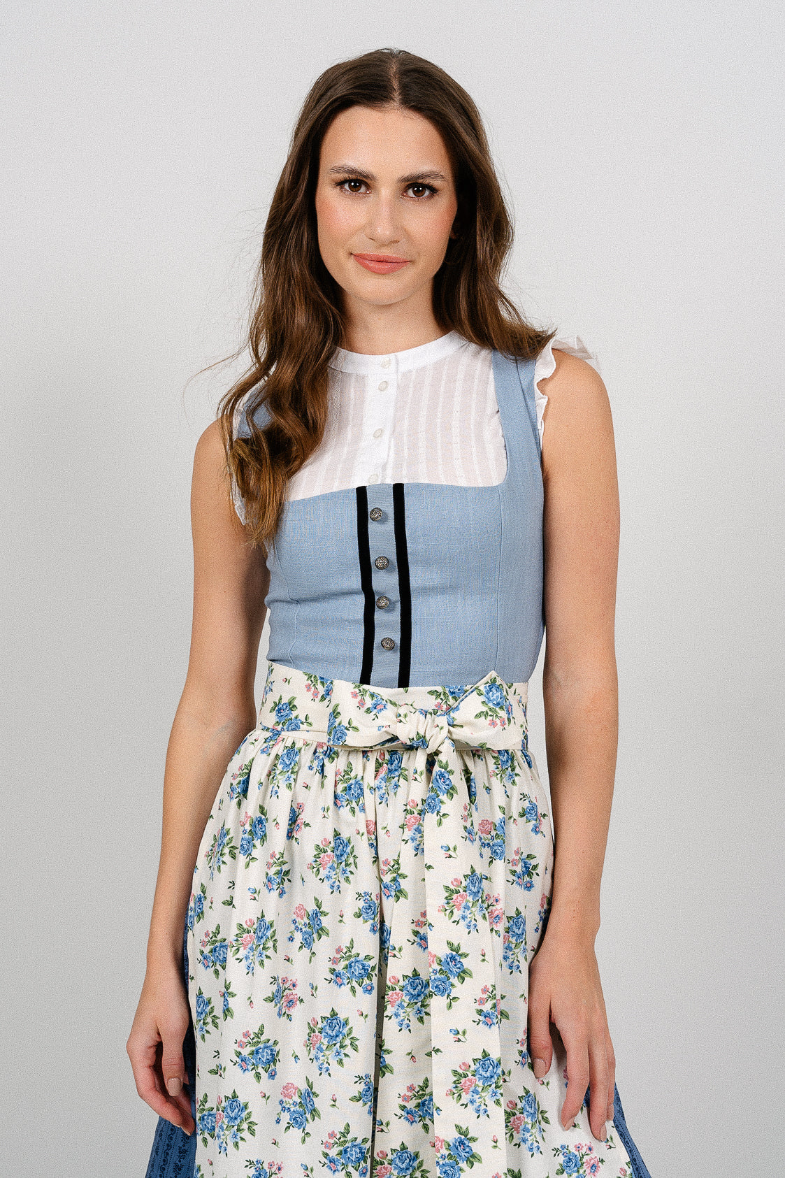 LEINEN WASCHDIRNDL VINTAGE FLORALS HELLBLAU