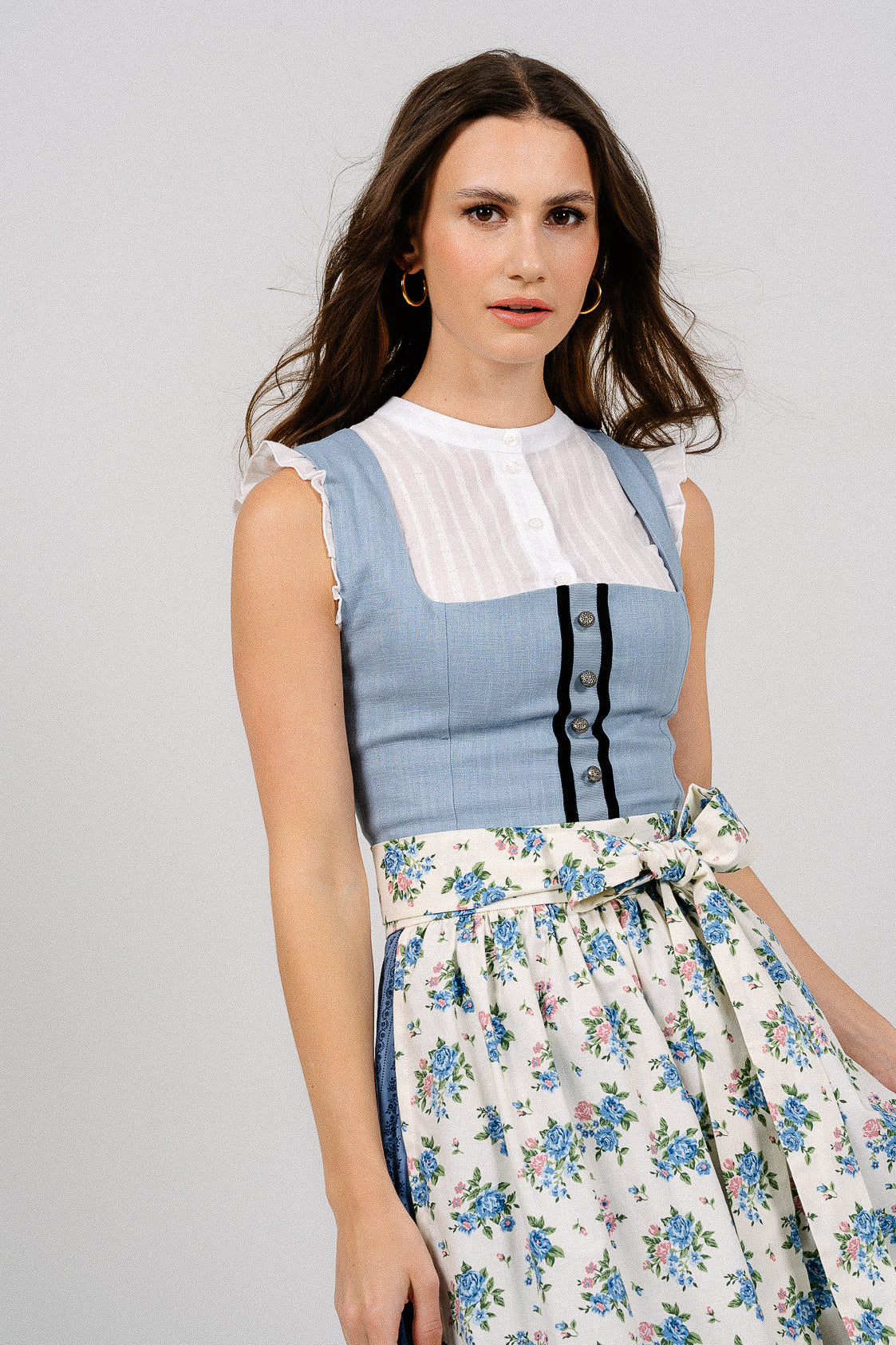 LEINEN WASCHDIRNDL VINTAGE FLORALS HELLBLAU