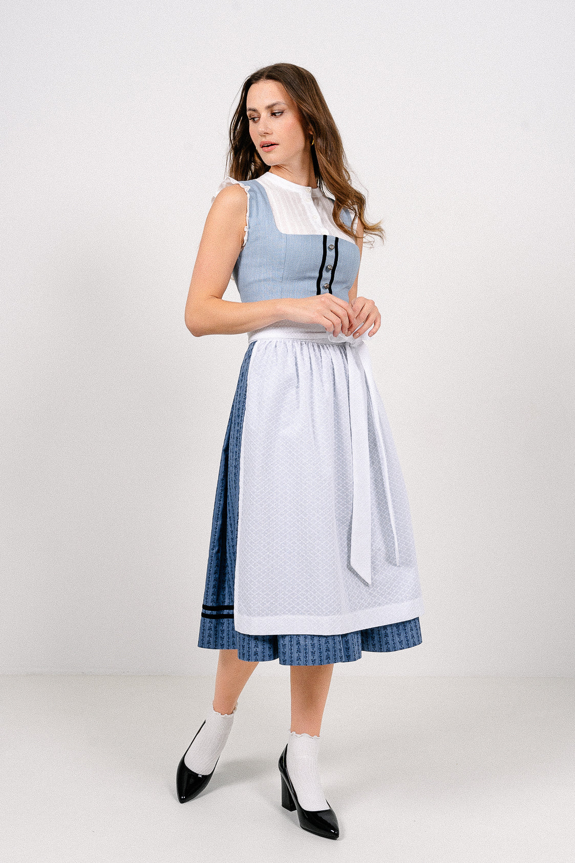 LEINEN WASCHDIRNDL VINTAGE FLORALS HELLBLAU