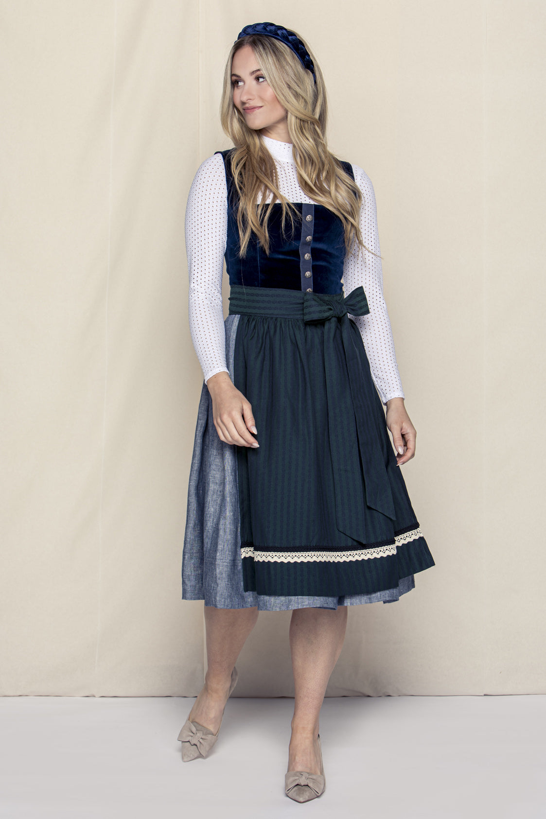 SAMT-JACQUARD DIRNDL KOBALTBLAU/ JÄGERGRÜN