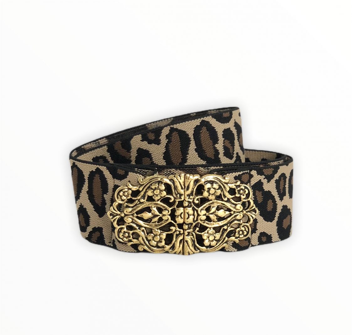 TRACHTENGÜRTEL STRETCH VINTAGE LEOPARD GOLD