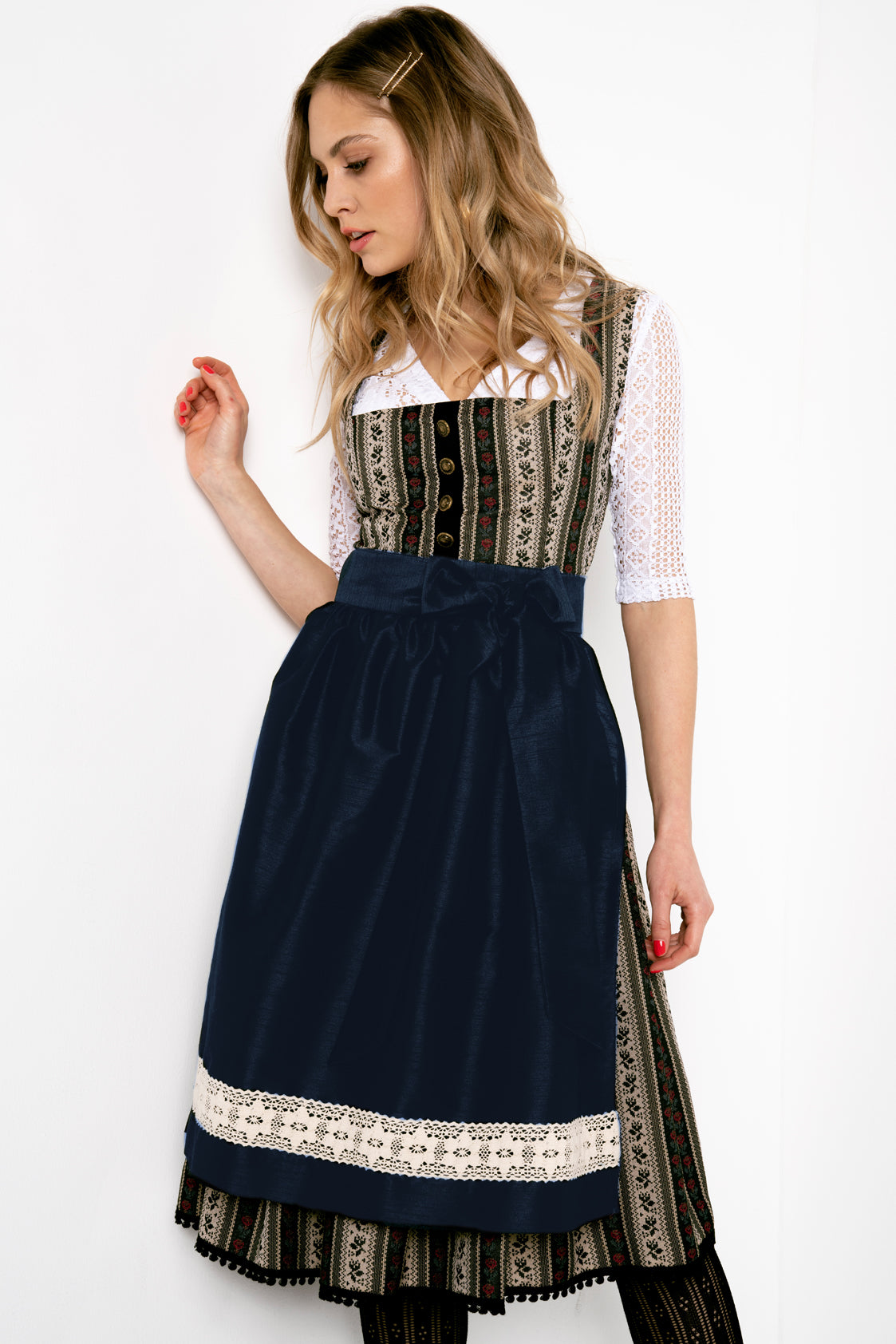 DIRNDL VINTAGE GOBELIN FLORAL STRIPES SCHWARZ