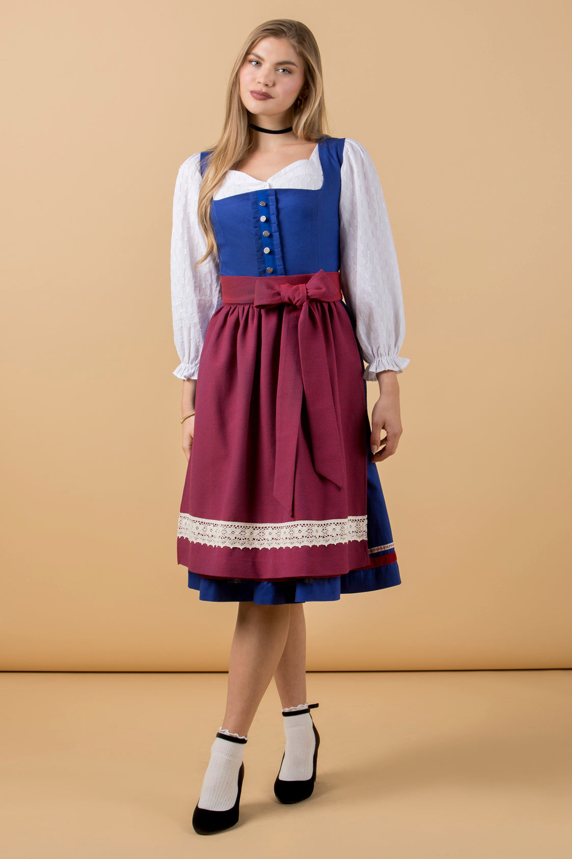 LEINEN WIESNDIRNDL 2023 TEGERNSEE TRADITION ENZIAN/ ROT