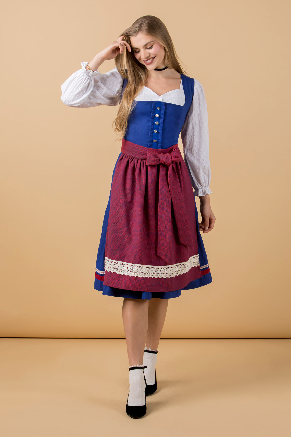 LEINEN WIESNDIRNDL 2023 TEGERNSEE TRADITION ENZIAN/ ROT