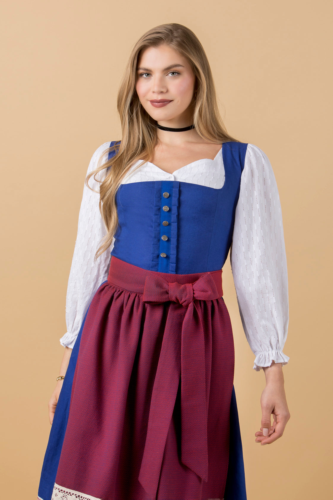 LEINEN WIESNDIRNDL 2023 TEGERNSEE TRADITION ENZIAN/ ROT