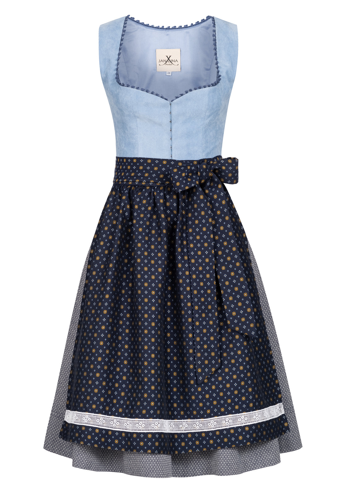 CORD DIRNDL FLORAL DOTS  HELLBLAU/ HONIG