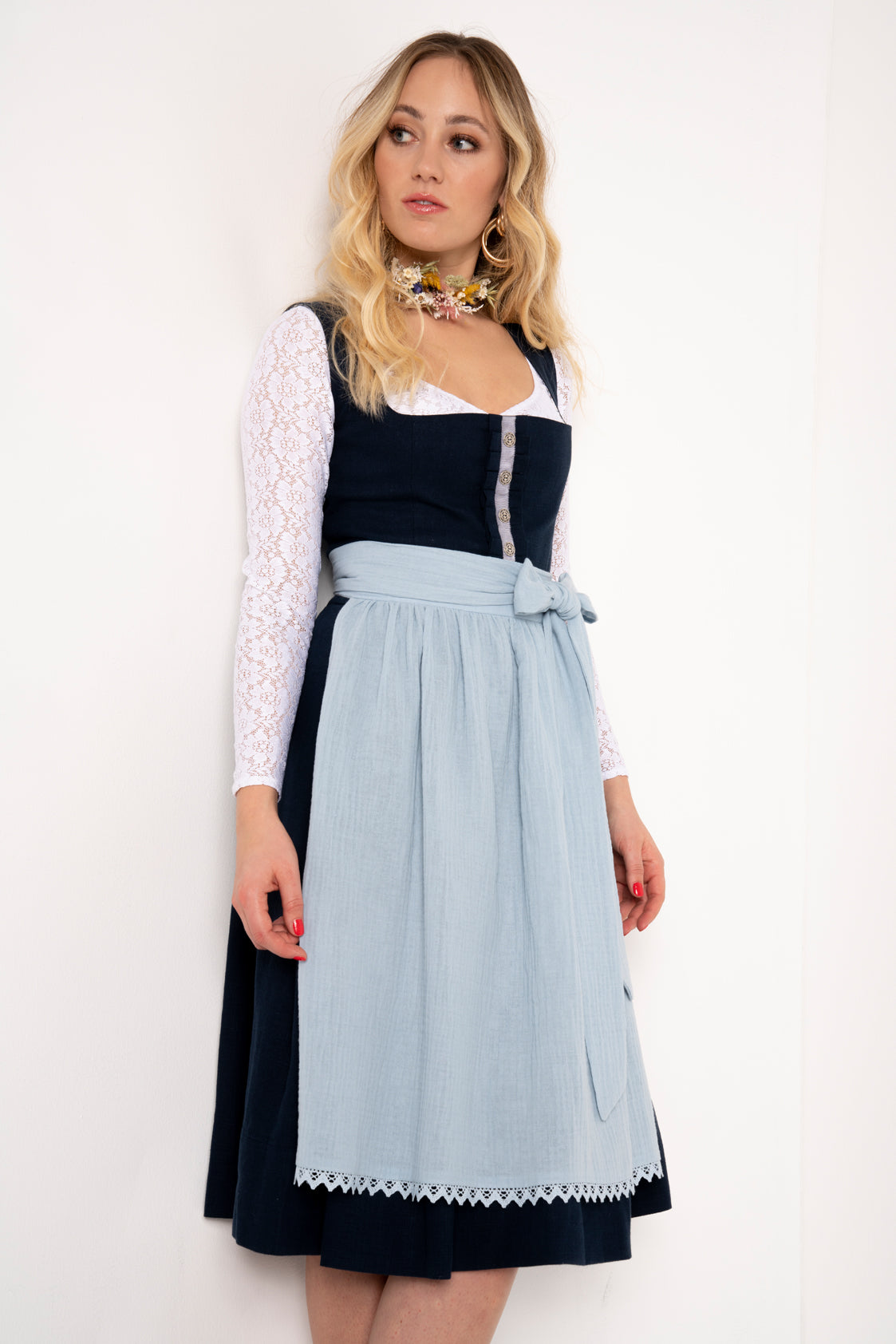 LEINEN DIRNDL TRADITIONAL MARINE/ HELLBLAU