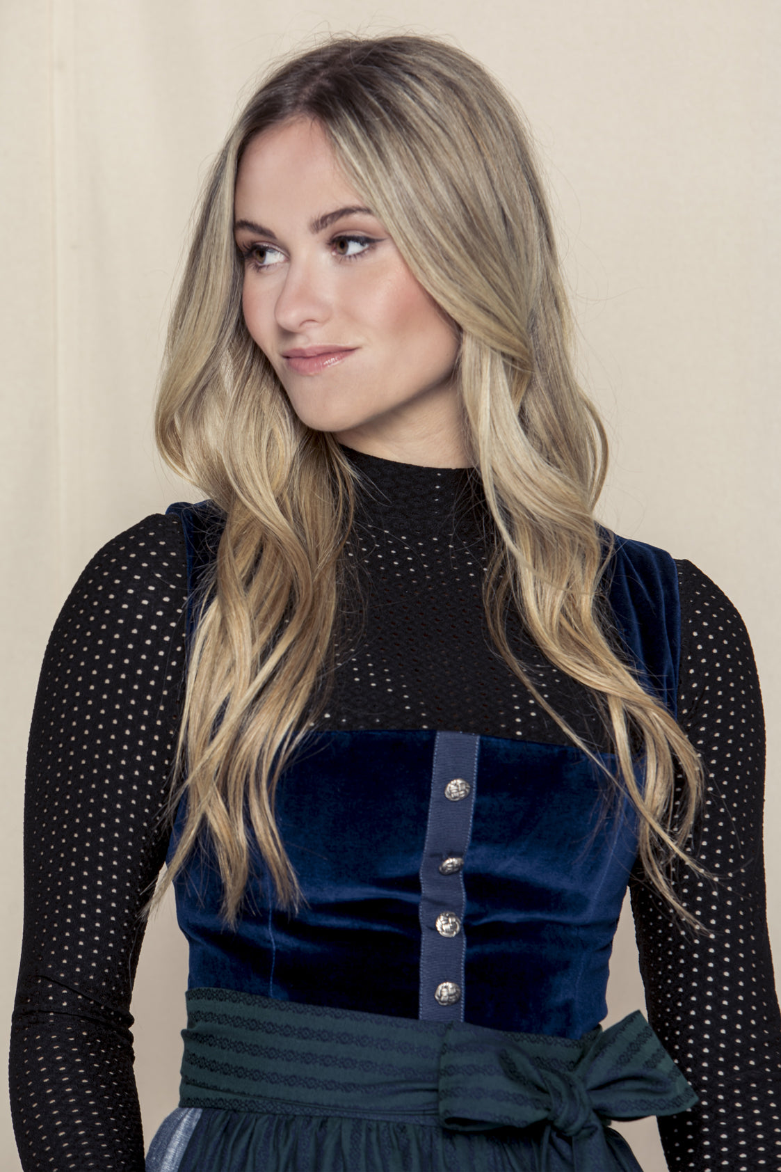 SAMT-JACQUARD DIRNDL KOBALTBLAU/ JÄGERGRÜN