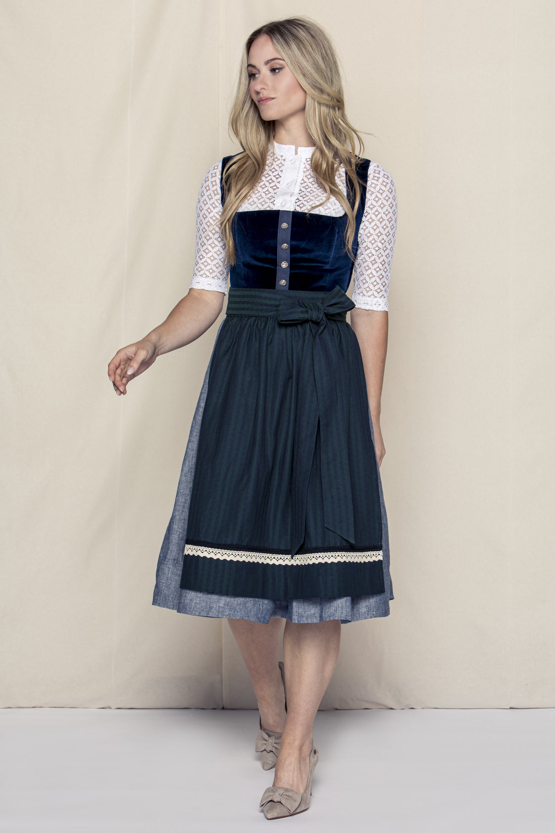 SAMT-JACQUARD DIRNDL KOBALTBLAU/ JÄGERGRÜN