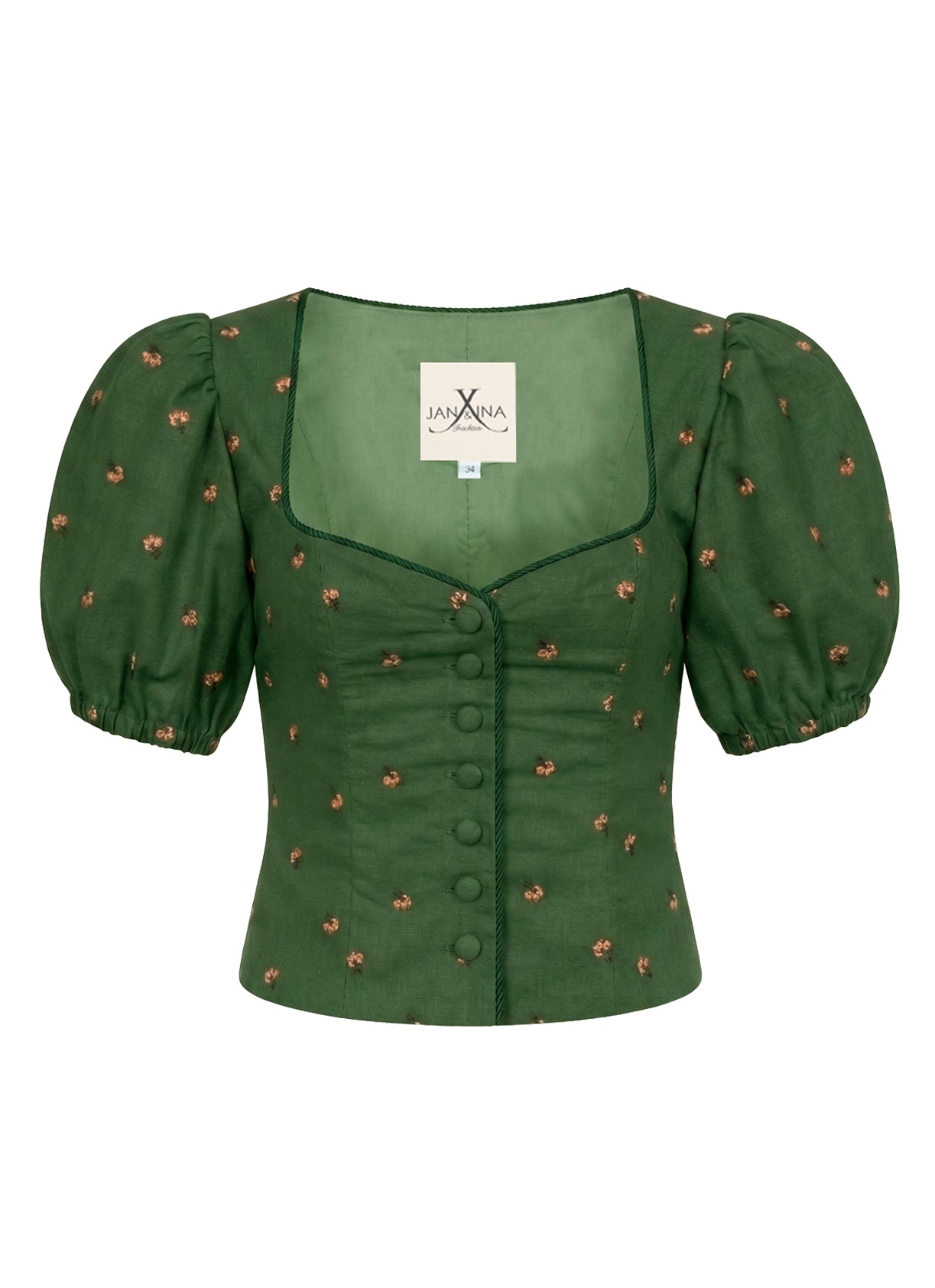 TRACHTENMIEDER LEINEN FLORAL EMBROIDERY ALTGRÜN