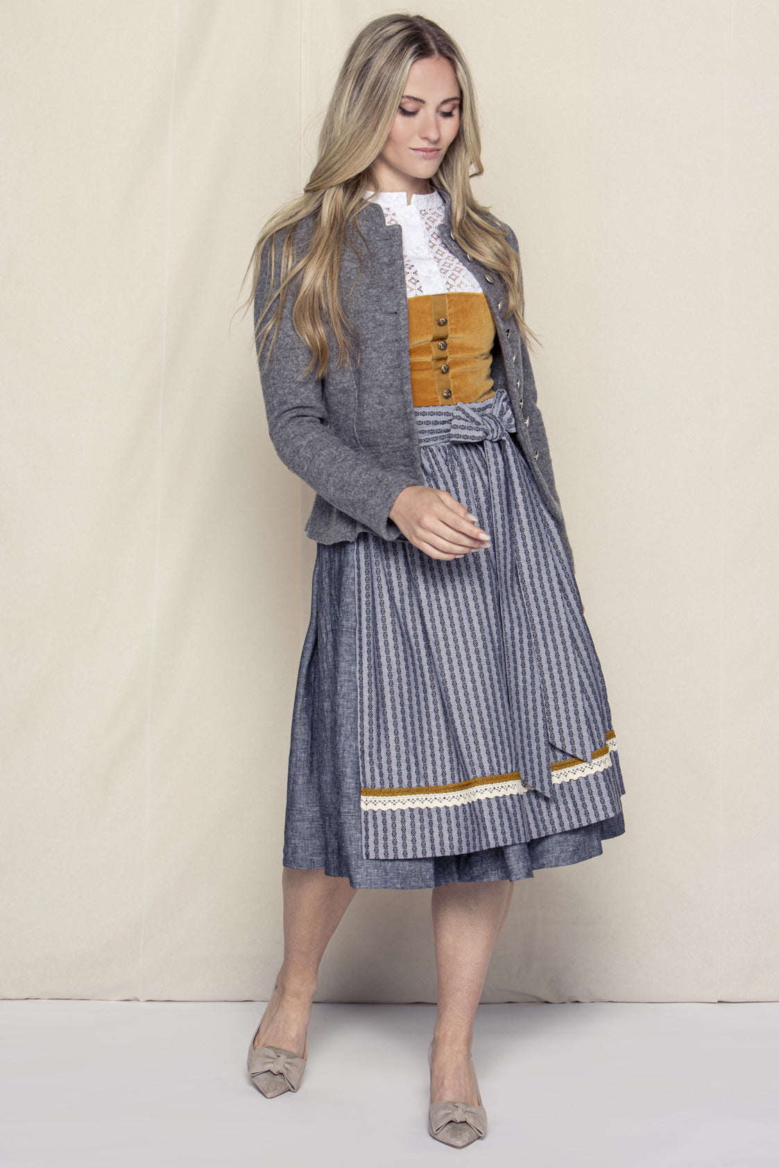SAMT-JACQUARD DIRNDL CURRY/ ANTHRAZIT
