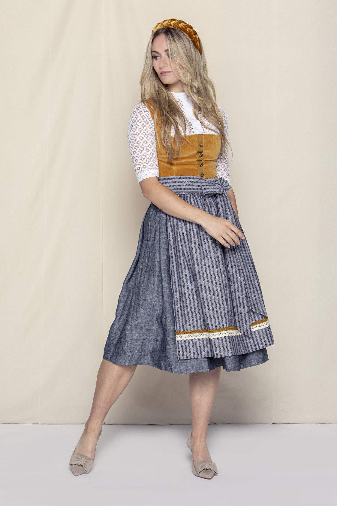 SAMT-JACQUARD DIRNDL CURRY/ ANTHRAZIT