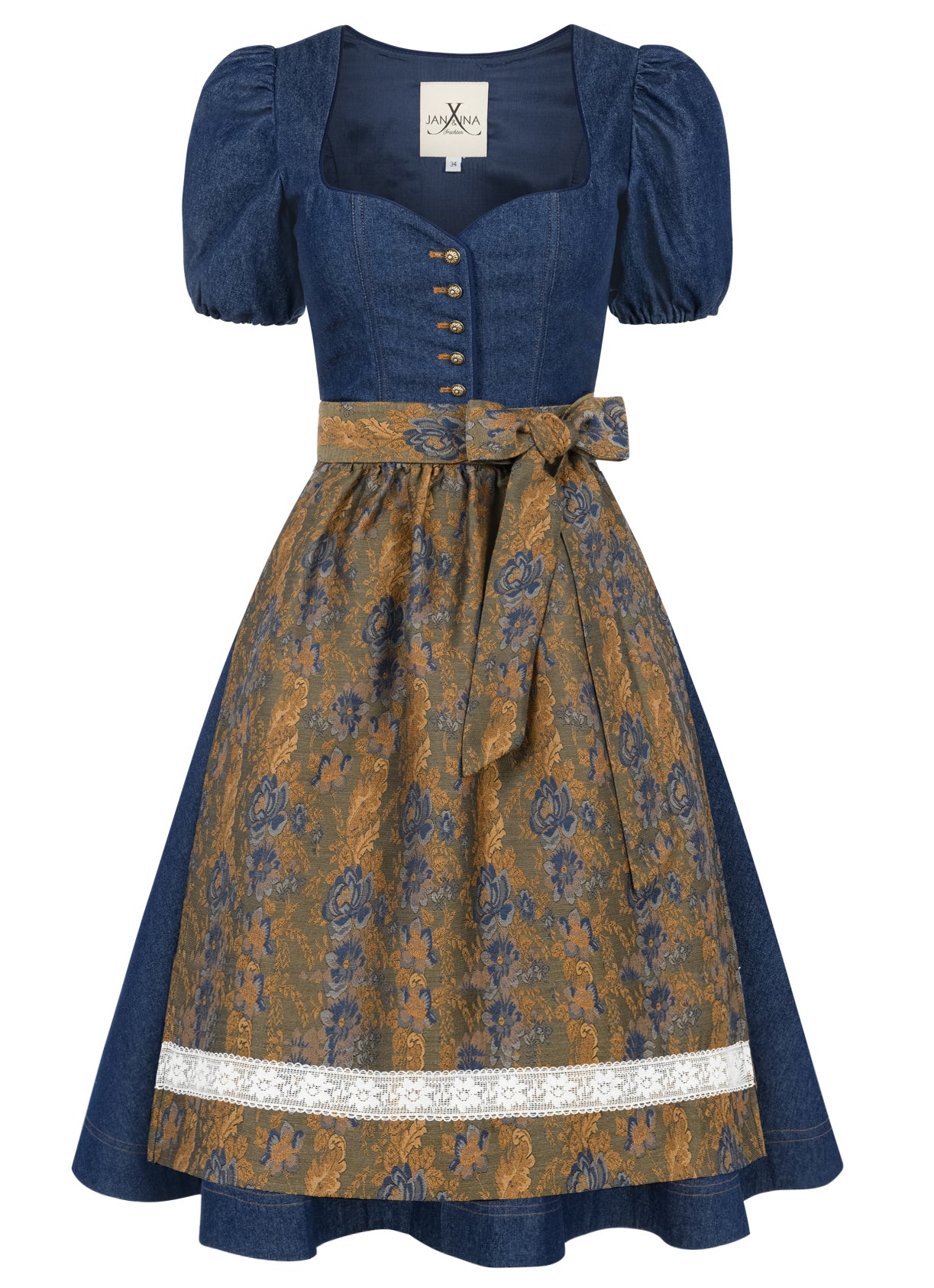 JEANS DIRNDL GOLDEN FLOWER DUNKELBLAU/ OCKER