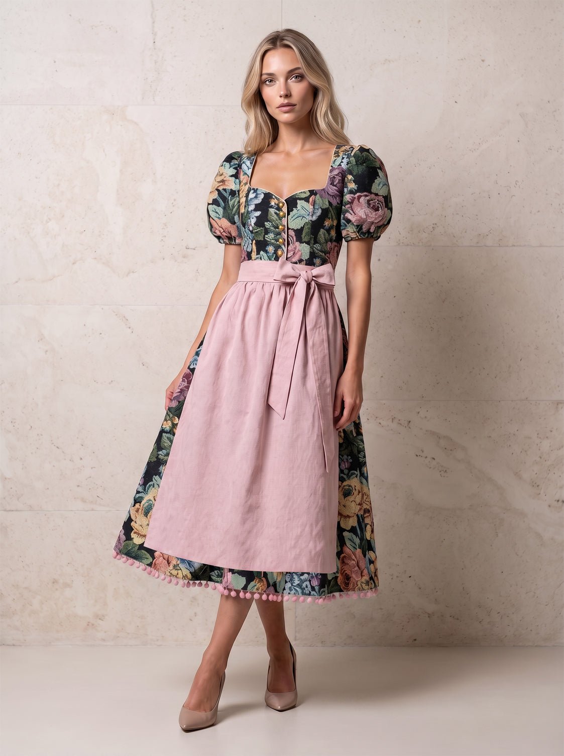 DIRNDL VINTAGE GOBELIN FLOWERS SCHWARZ/ ALTROSA - JAN&INA Trachten