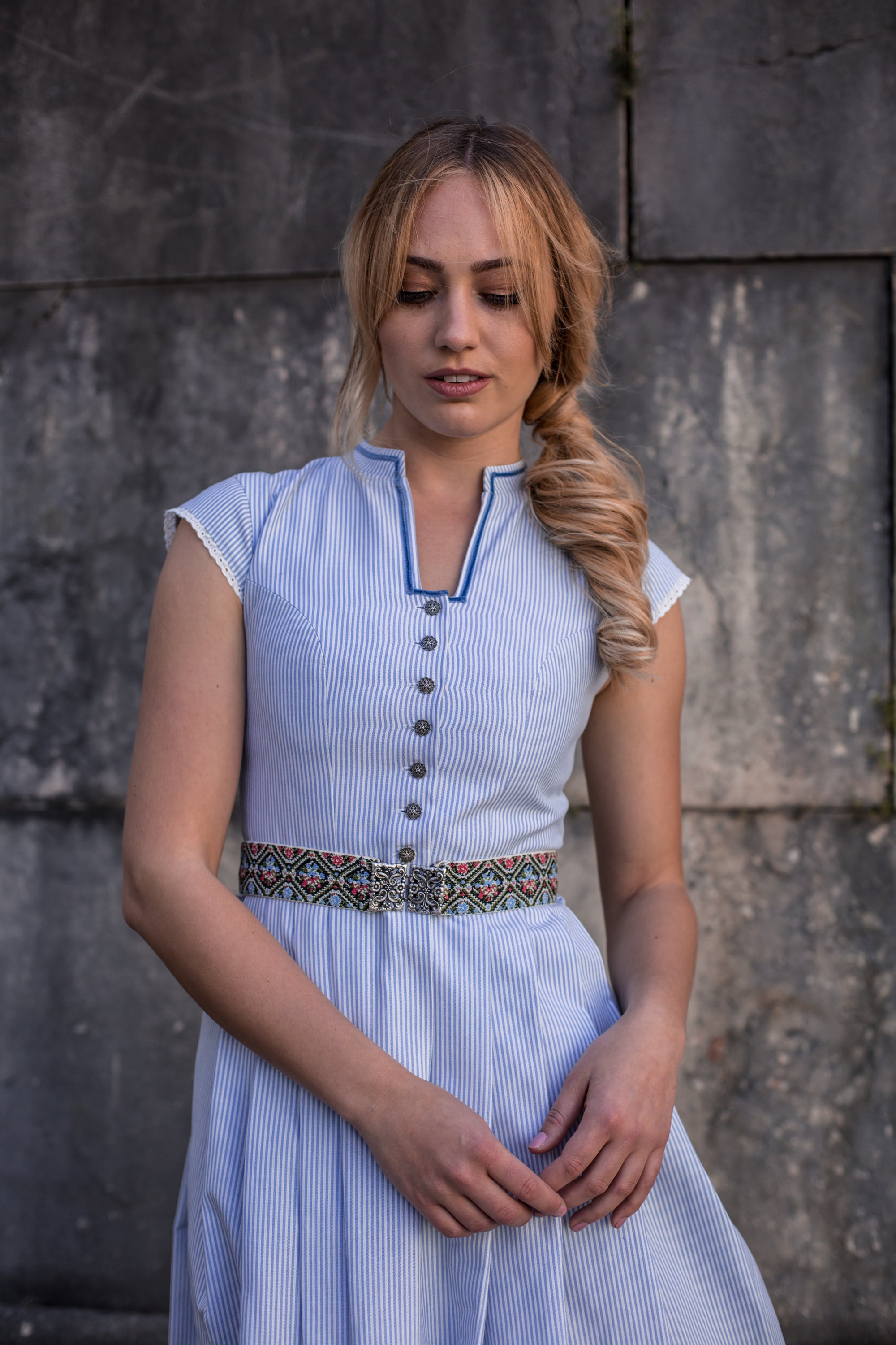TRACHTENGÜRTEL STRETCH VINTAGE GOBELIN ROSA/HELLBLAU/WEISS