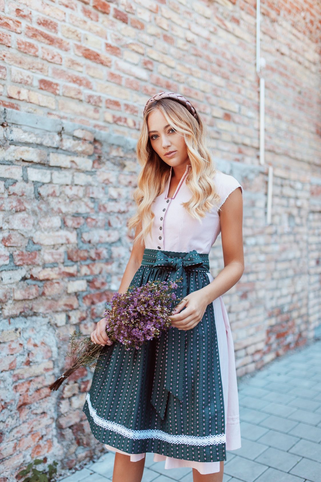 BW DIRNDLKLEID FLORAL STRIPES ROSE/GRÜN