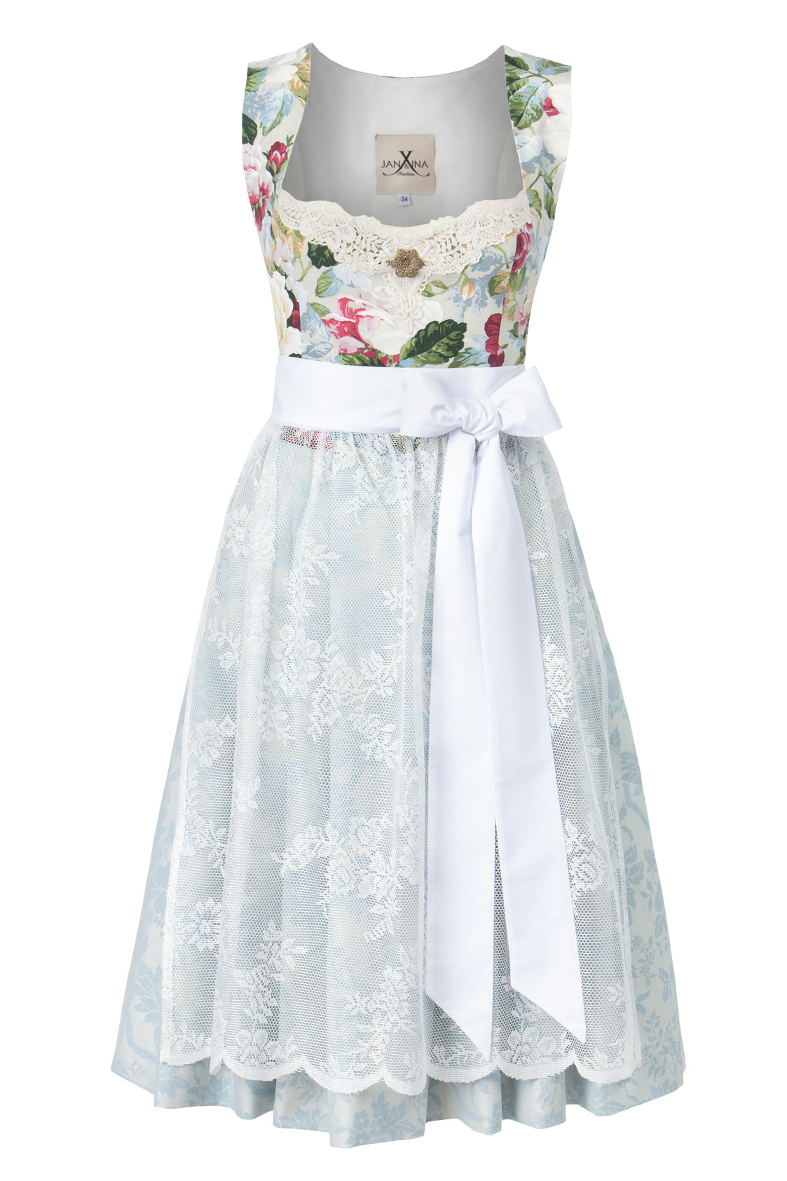 HOCHZEITSDIRNDL VINTAGE OXFORD FLOWERS HELLBLAU