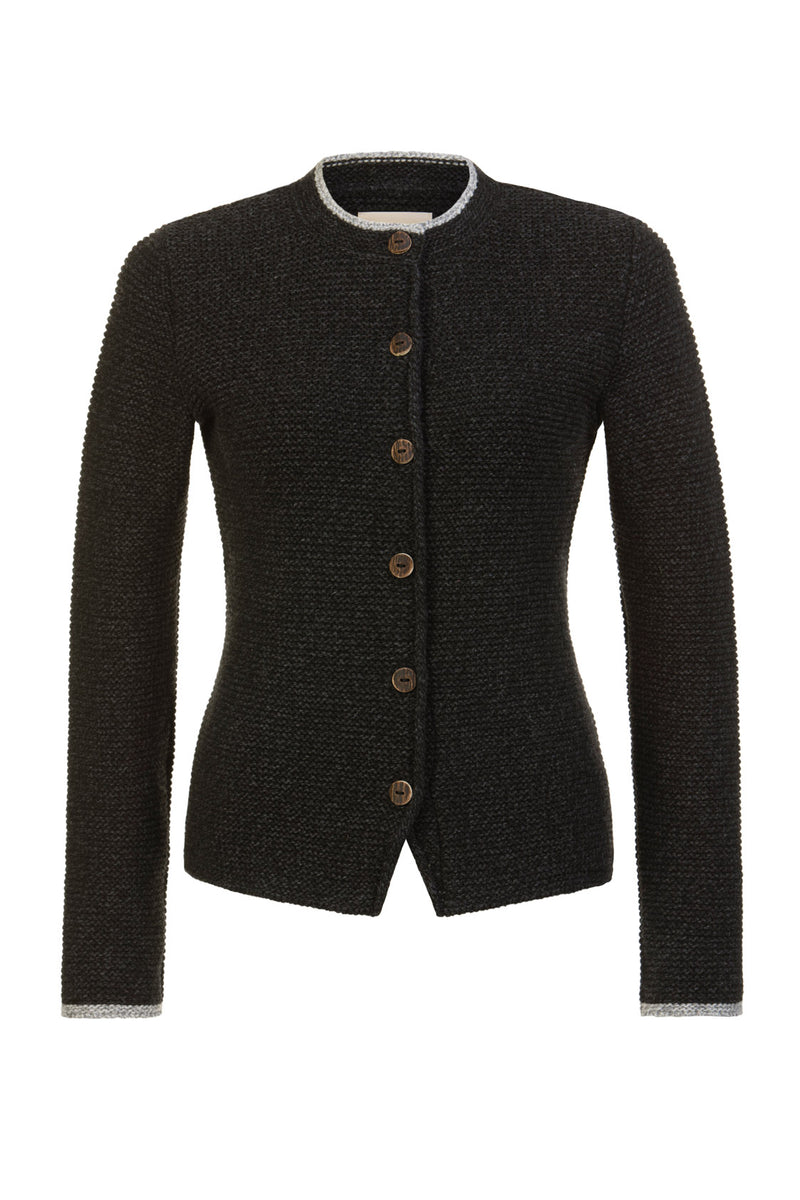 STRICKJACKE HEIDI MIT STEHKRAGEN ANTHRAZIT/GRAU