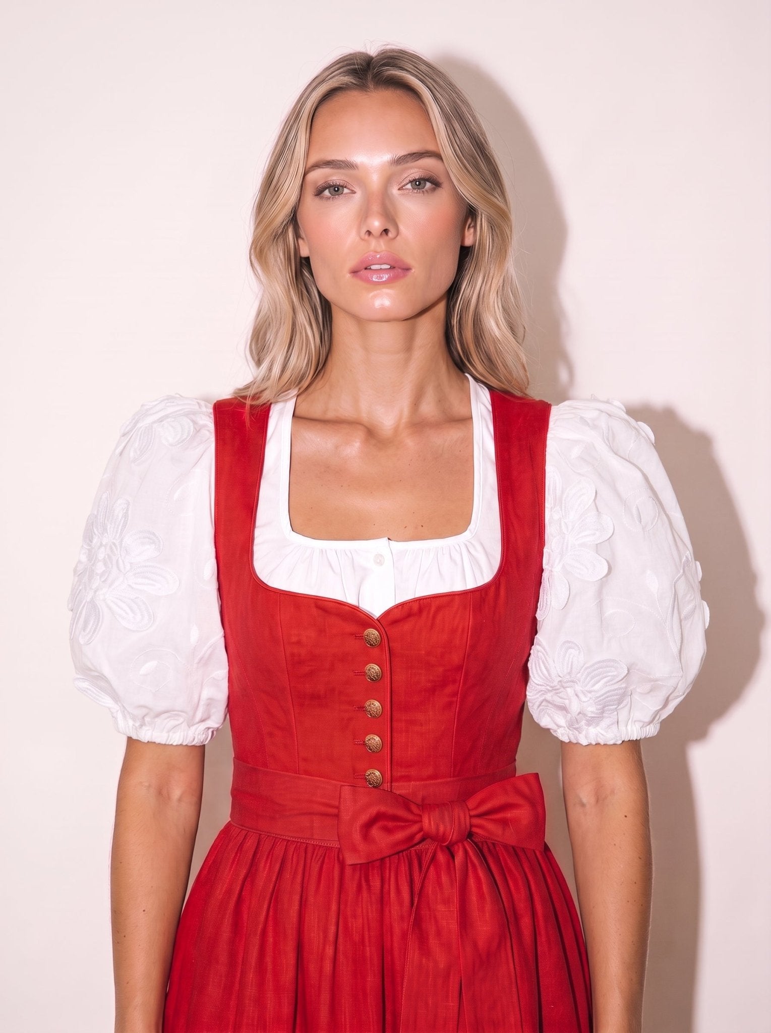 DIRNDLBLUSE KARREEAUSSCHNITT 3D FLOWERS PUFFÄRMEL WEISS - JAN&INA Trachten