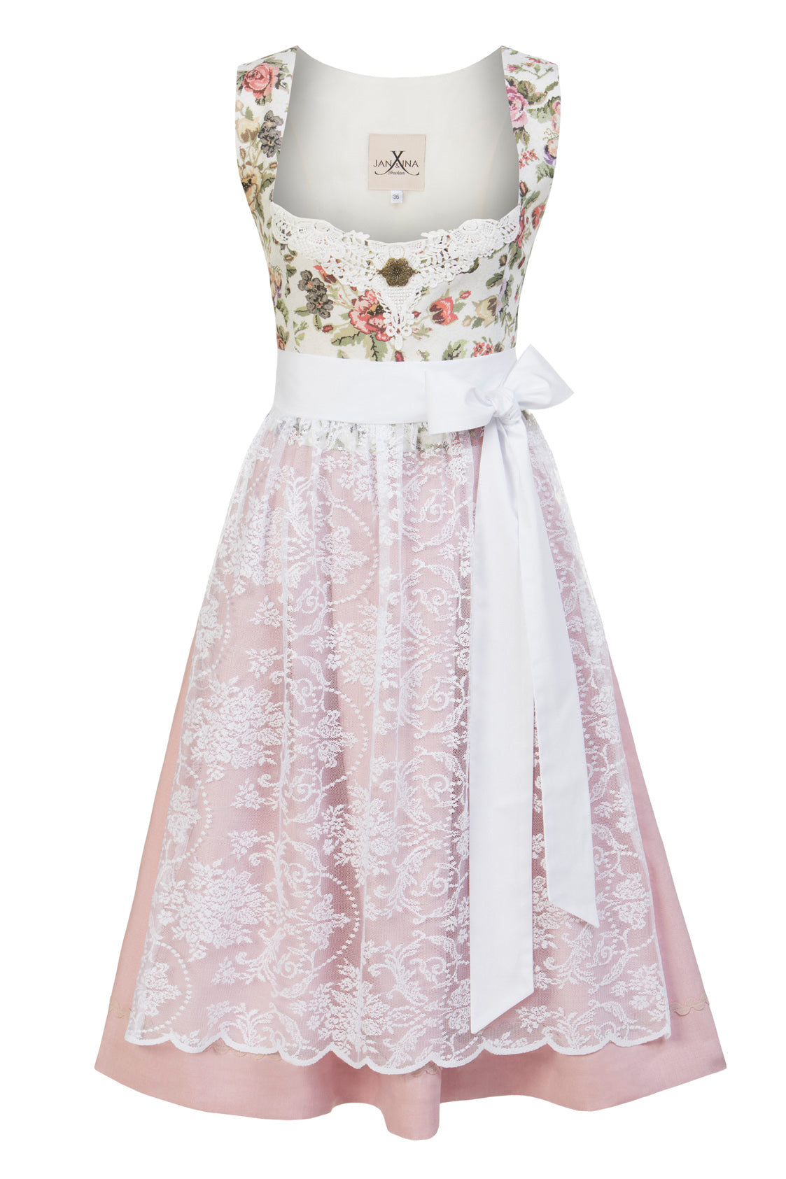 LEINEN HOCHZEITSDIRNDL OXFORD FLOWERS CREME/ROSÈ