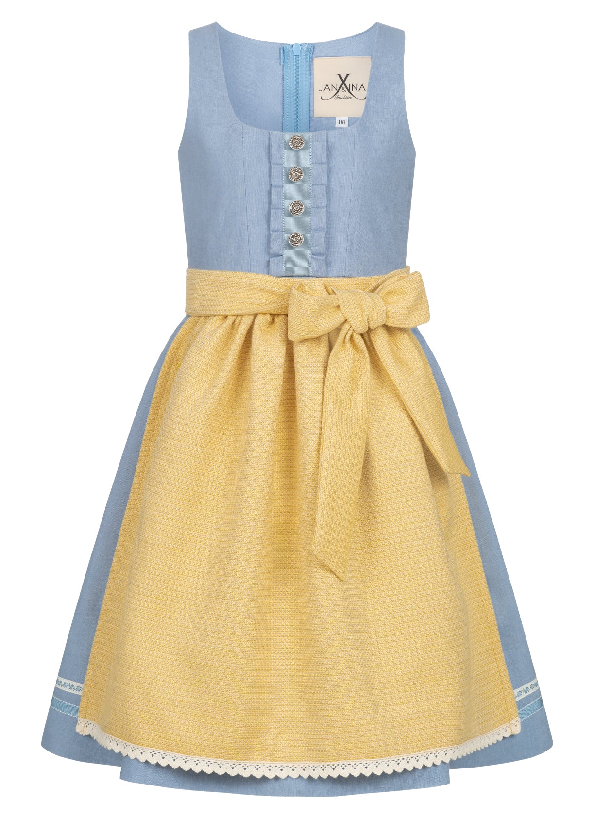 LEINEN KINDER DIRNDL TRADITIONAL MONACO SKY HELLBLAU/ GELB