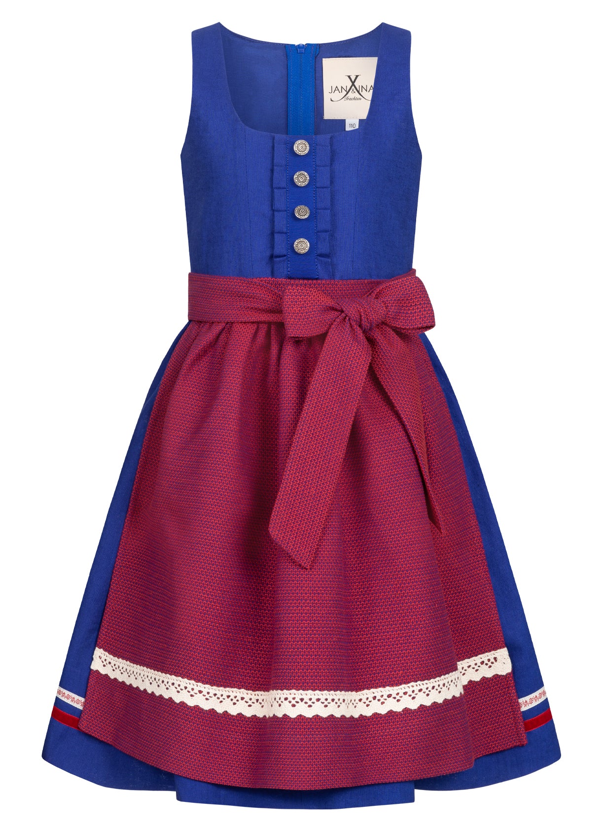 MINI ME-KINDER WIESNDIRNDL LEINEN TRADITION ENZIAN/ ROT