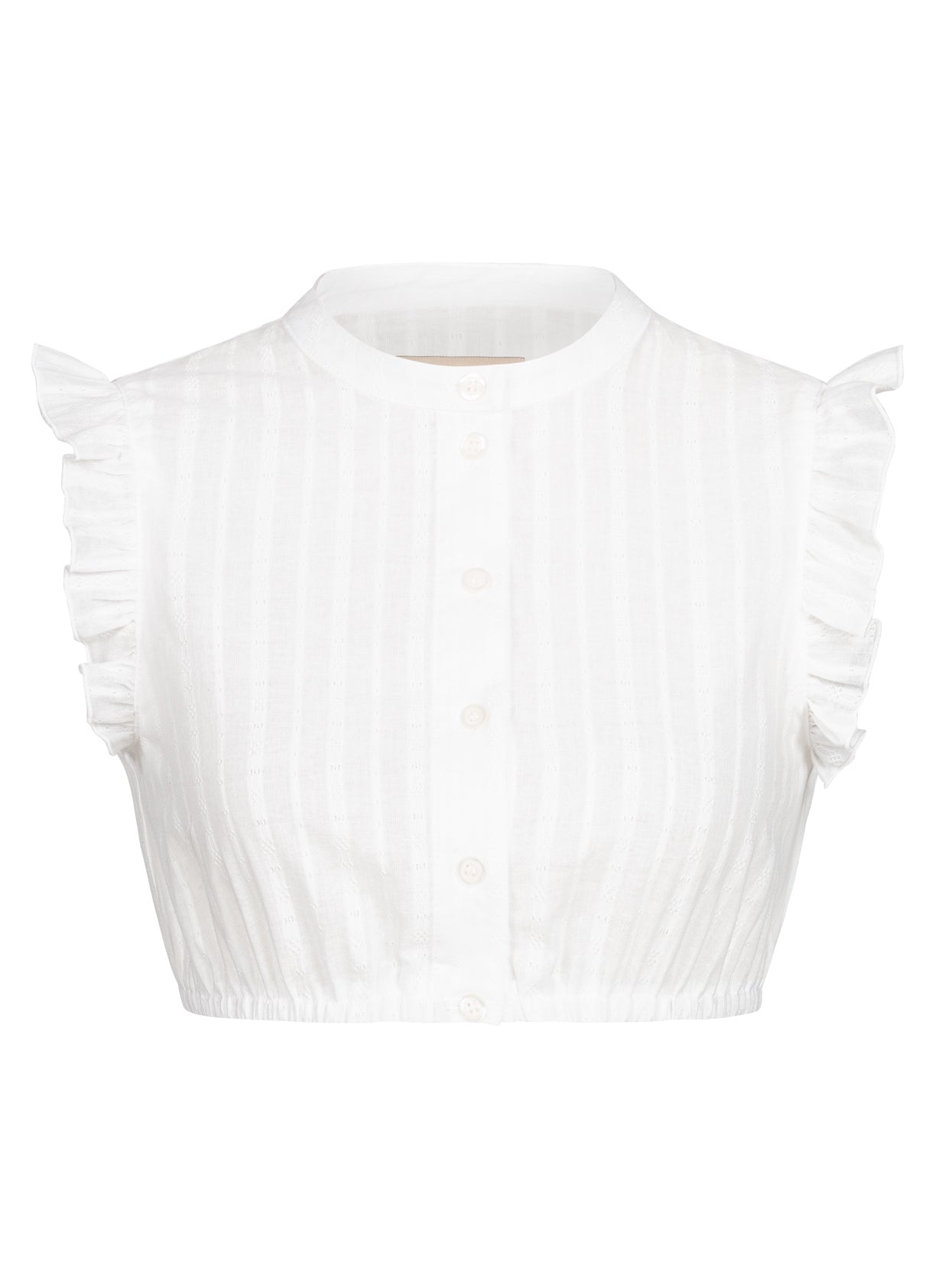 DIRNDLBLUSE STEHKRAGEN FLOWER STRIPES VOLANT WEISS