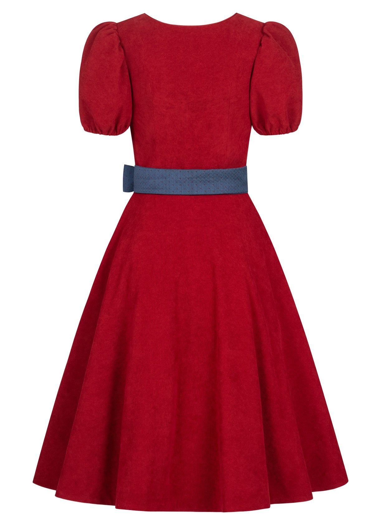 CORD DIRNDL FLARE TULIP KNALLROT/ BLAU